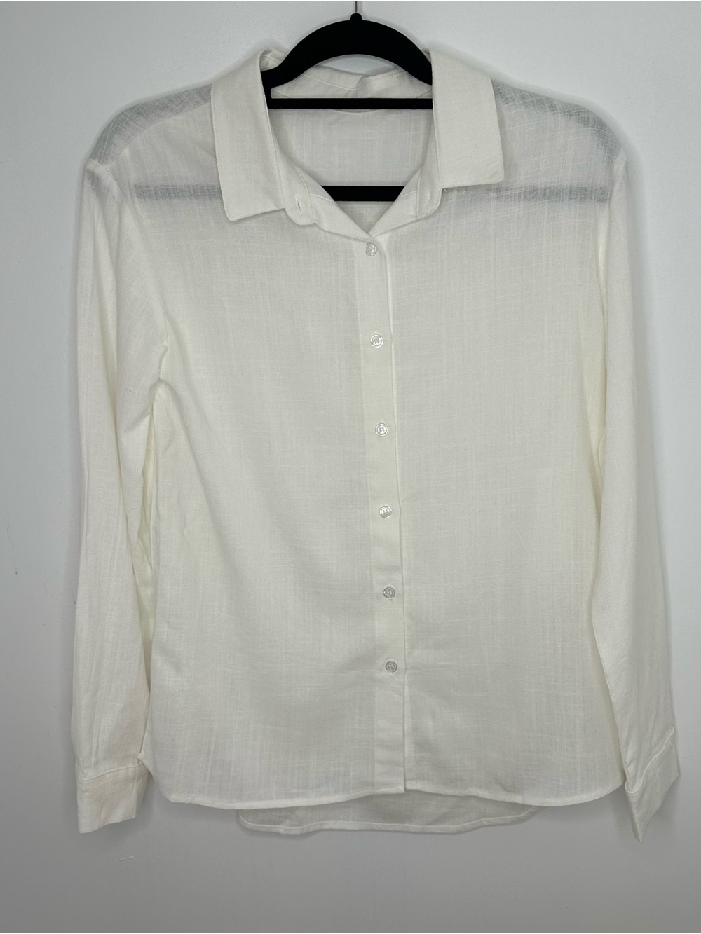 Women’s White Linen Look Button Front Blouse Size Small EUC